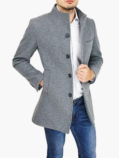 Men's slim woolen coat with stand collar