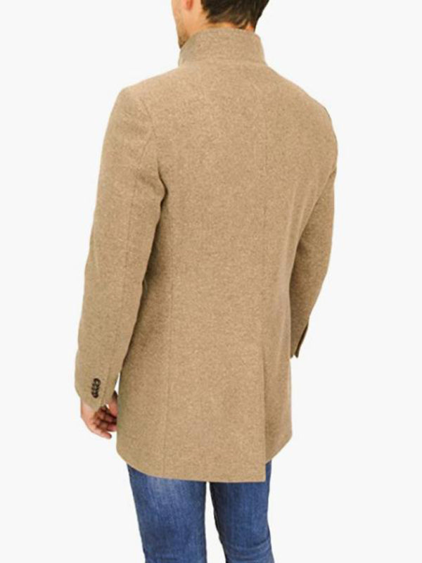 Men's slim woolen coat with stand collar