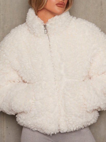 New Plush Cardigan Cropped Jacket Sherpa Wool Coat