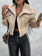 Women's new lamb wool short coat zipper motorcycle style jacket top