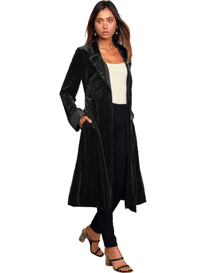 Women's gold velvet casual long lapel blazer