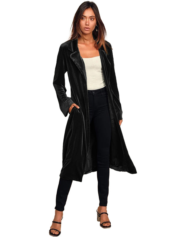 Women's gold velvet casual long lapel blazer