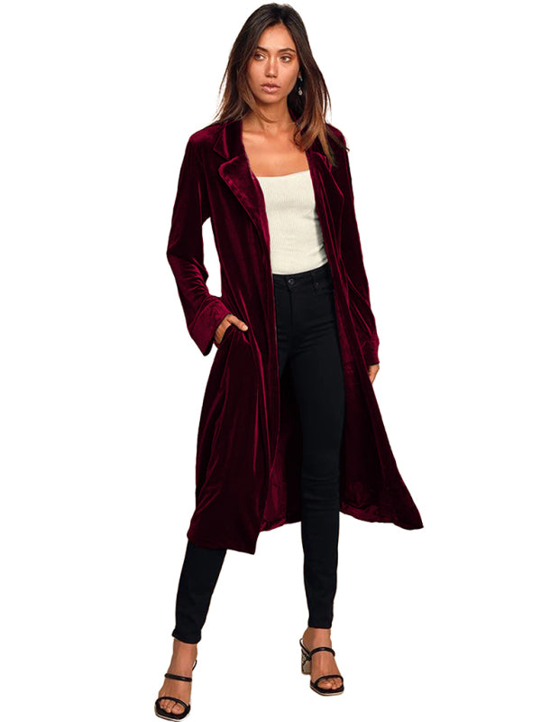 Women's gold velvet casual long lapel blazer