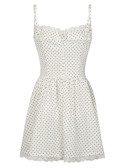 Polka dot contrast color chest tie waist A-line suspender dress