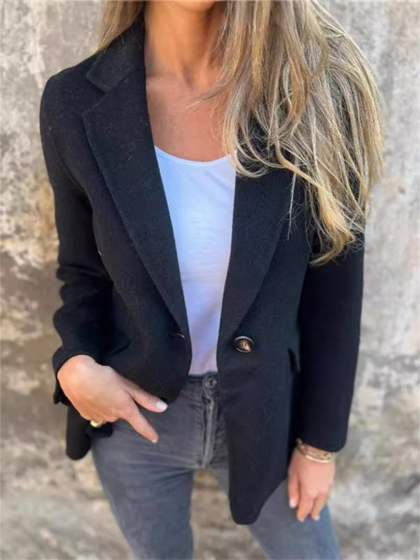 Casual Buttoned Solid Color Tweed Jacket