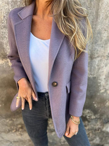 Casual Buttoned Solid Color Tweed Jacket