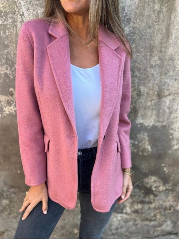 Casual Buttoned Solid Color Tweed Jacket