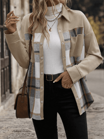 Fashionable lapel plaid single-breasted casual long-sleeve jacket