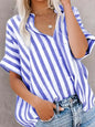 Women's Two-tone Striped Cardigan Short Sleeve Shirt