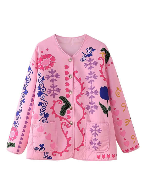 New Elegant Printed Quilted Women's Retro Thin Jacket