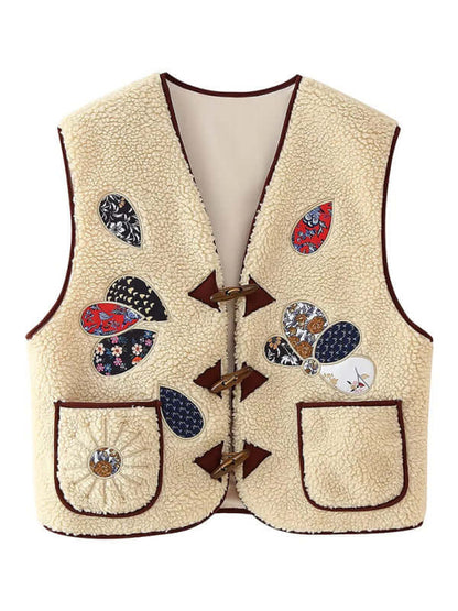 Lambswool vest with appliqué embroidery