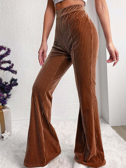 New style corduroy wide-leg casual pants fashionable solid color high waist flared pants - PureSelect