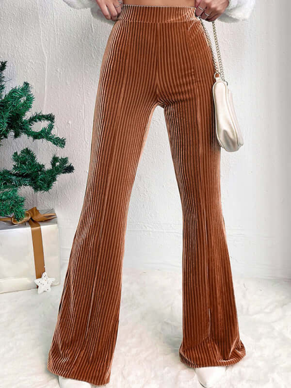 New style corduroy wide-leg casual pants fashionable solid color high waist flared pants - PureSelect