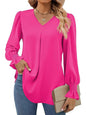 New solid color chiffon shirt V-neck pullover flared long-sleeved top shirt - PureSelect