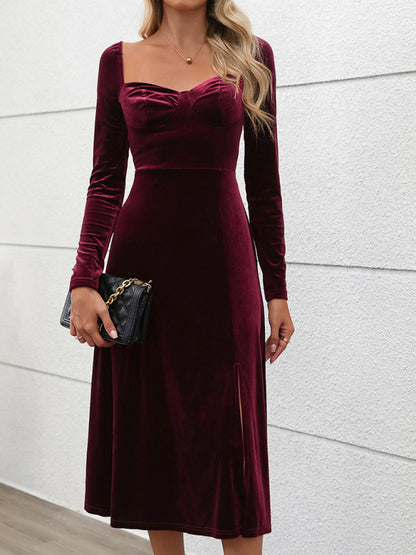 New style party velvet maxi dress autumn and winter dress slit dress