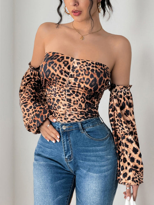 New Leopard print sexy slim jumpsuit retro leopard print sweet and spicy style bodysuit