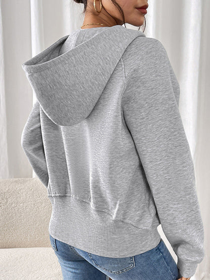 Long-sleeved casual hoodie autumn and winter new style plus velvet thickened solid color pullover sweater top