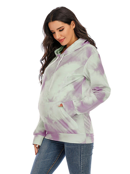 Women's Tie Dye Breastfeeding Loose Maternity Hoodies