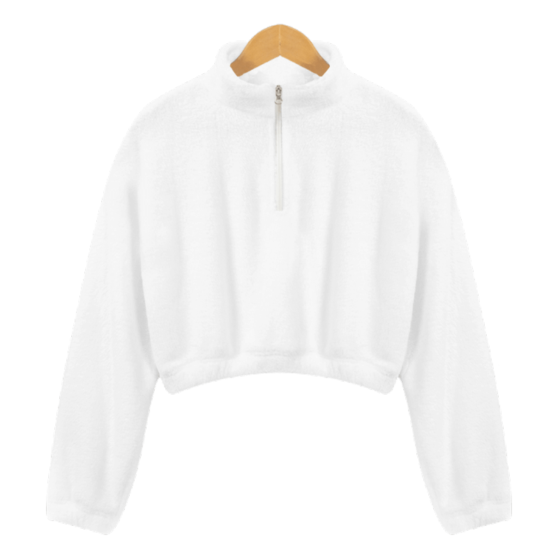 Stand-up collar plush belly-baring women's sweatshirt (short-hair print)