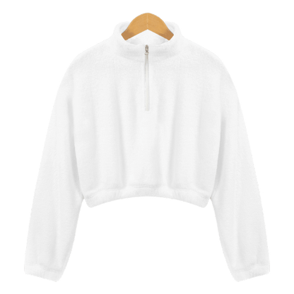 Stand-up collar plush belly-baring women's sweatshirt (short-hair print)