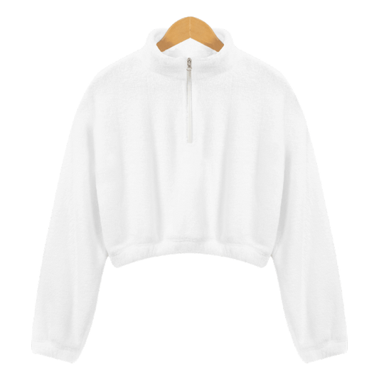 Stand-up collar plush belly-baring women's sweatshirt (short-hair print)