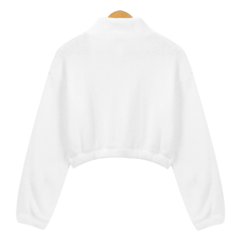 Stand-up collar plush belly-baring women's sweatshirt (short-hair print)