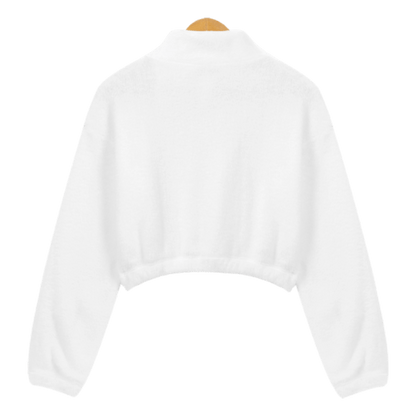 Stand-up collar plush belly-baring women's sweatshirt (short-hair print)