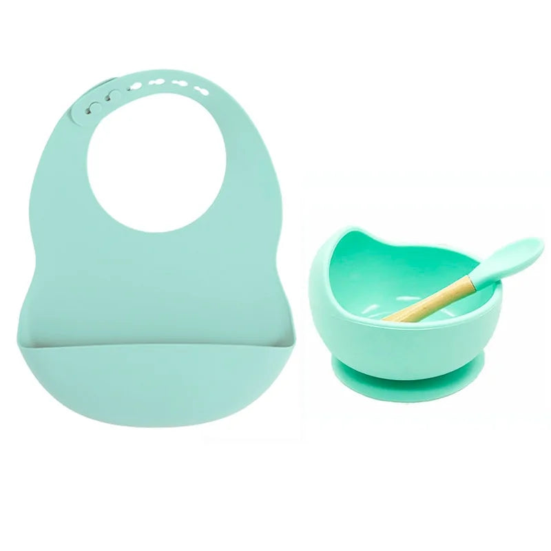 Colorful Silicone Feeding Set for Babies: Bib, Plate, Bowl, and Spoon - PureSelect