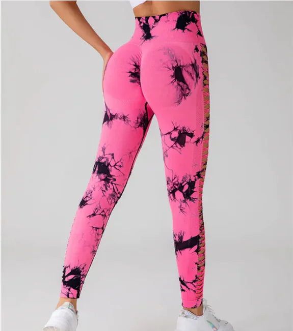 Tie-Dye High-Waist Mesh Yoga Leggings - PureSelect